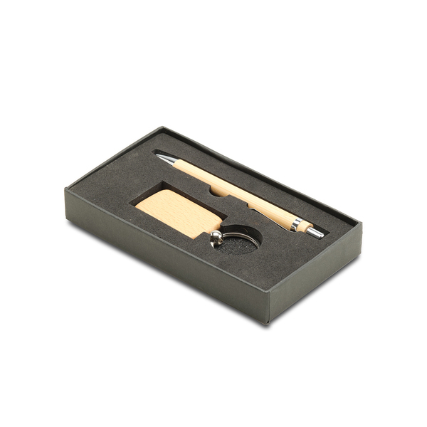 R02310_10 Zestaw długopis i brelok Ovar, brązowy - obrazek 1