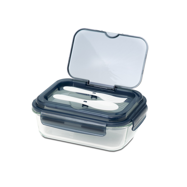 R08444_02 Szklany lunch box ze sztućcami Lagos 1000 ml, czarny - obrazek 1