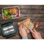 Szklany lunch box ze sztućcami Lagos 1000 ml, czarny - obrazek 3