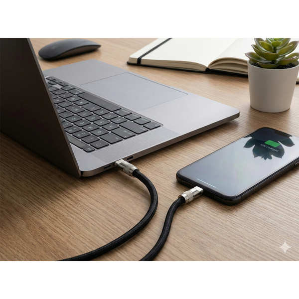 R50203_02 Smycz do telefonu z funkcją ładowania 60W Tavo, czarny - obrazek 1